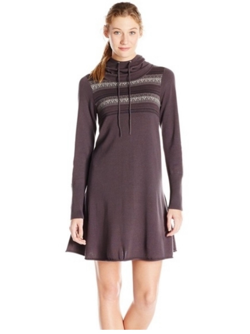 Prana Coco Fair Isle Hooded Knit Dress in Green. Size Medium